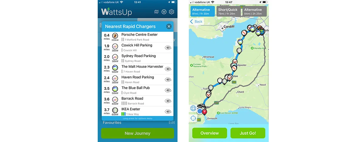 Screenshots of WattsUp app