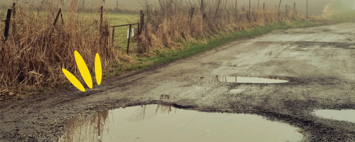 Potholes on a country lane