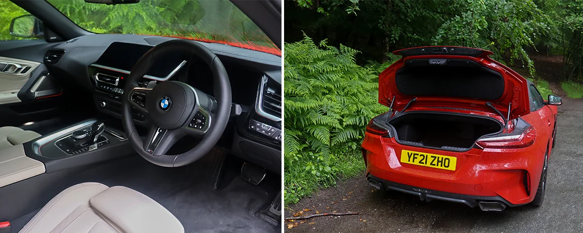 BMW Z4 parked with boot open