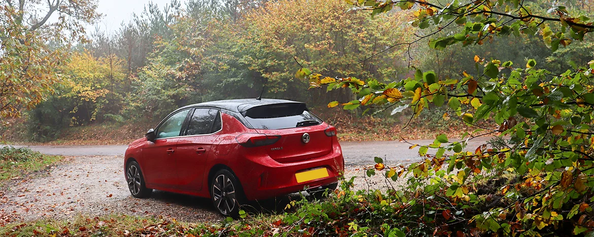 Vauxhall Corsa parked in autumnal setting