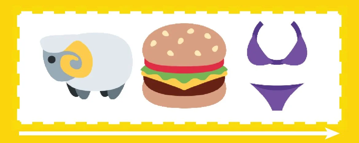 Sheep, burger and bikini emoji