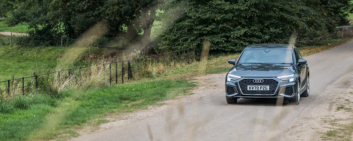 Audi A3 TFSI 40 e driving over bridge