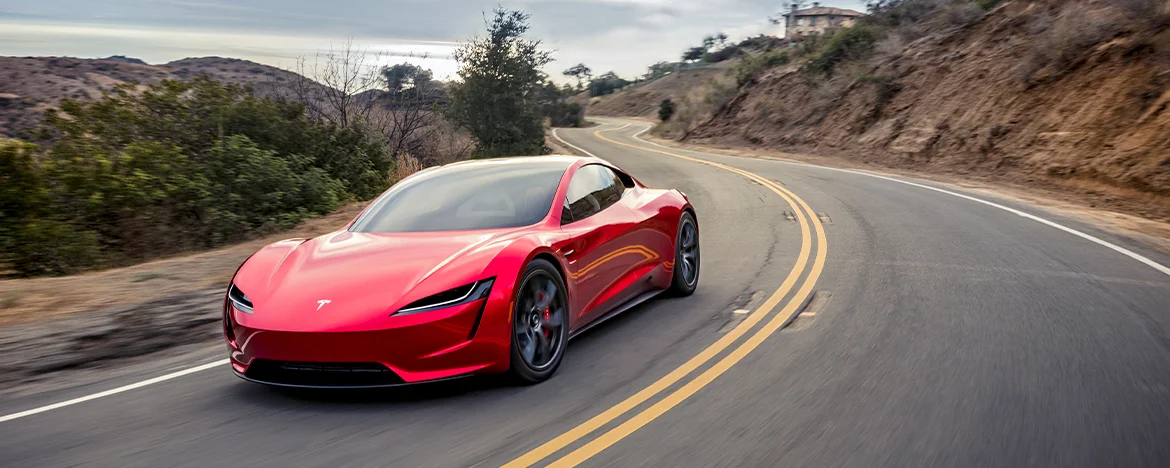 Second-generation Tesla Roadster driving around corner