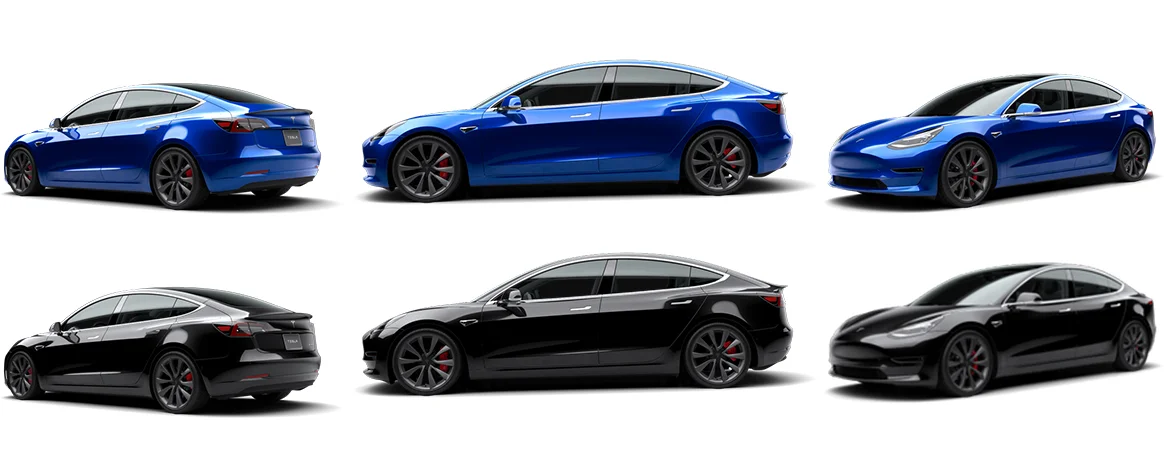 Tesla model 3 in different colours