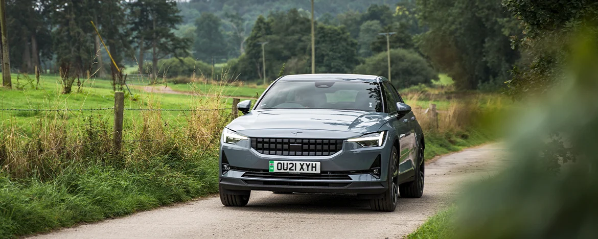 Polestar 2 driving up ramp