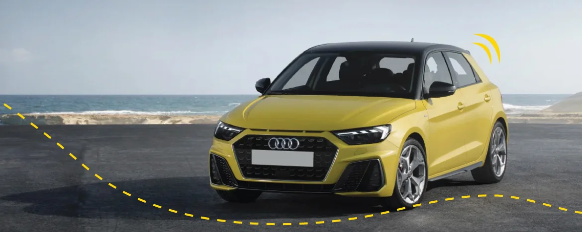 Audi A1 parked by the sea