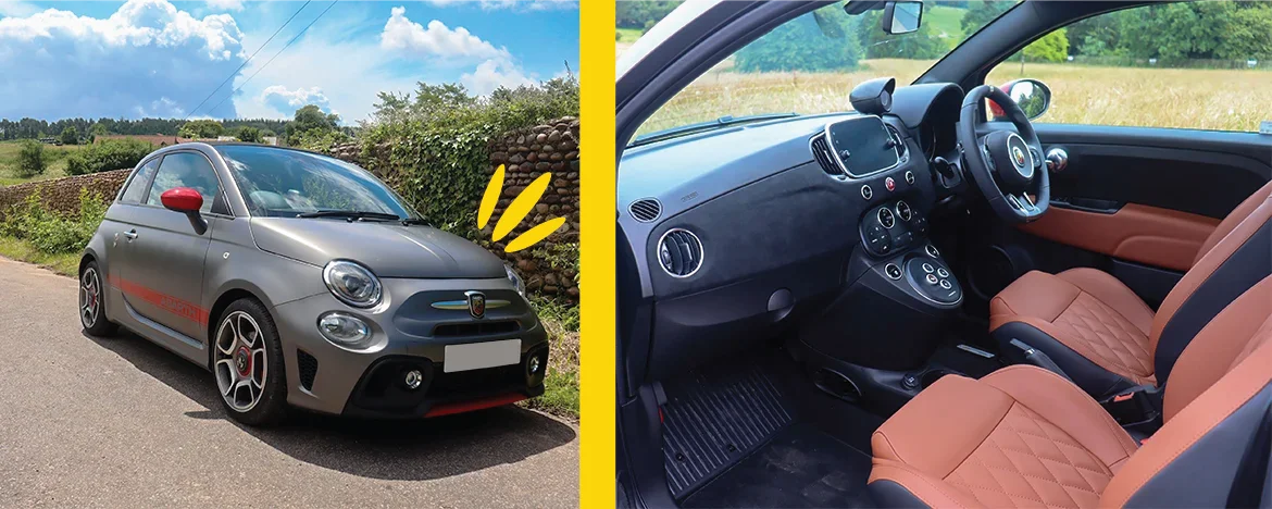 Abarth 595 parked and interior