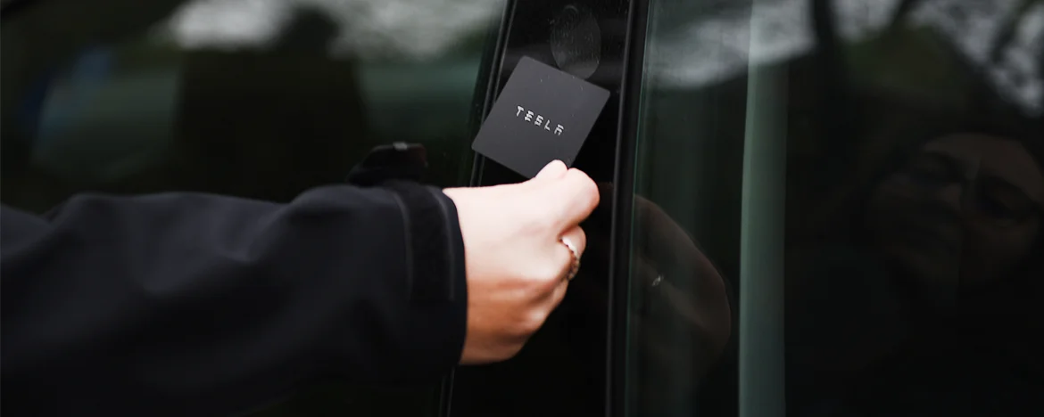 Tesla key card at door