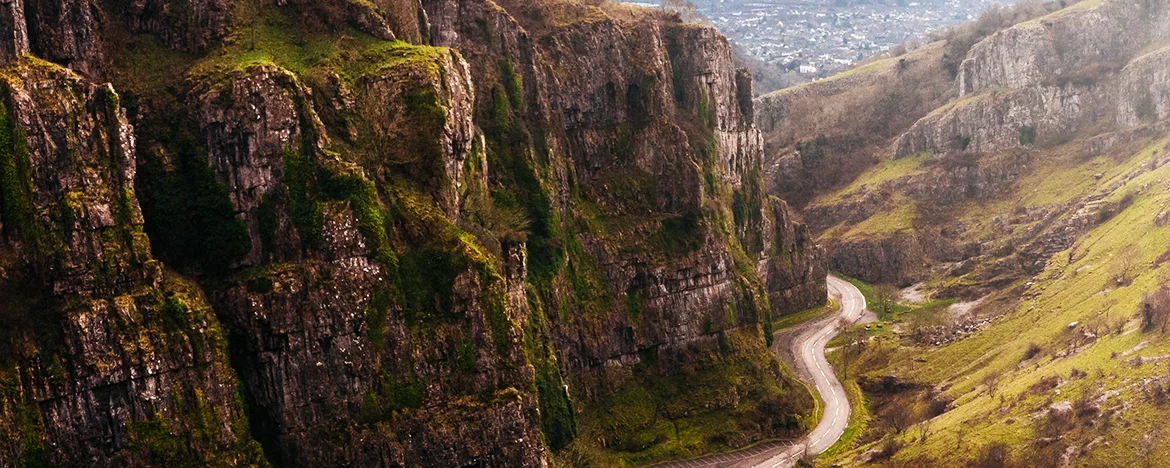 Winding road through Cheddar Gorge