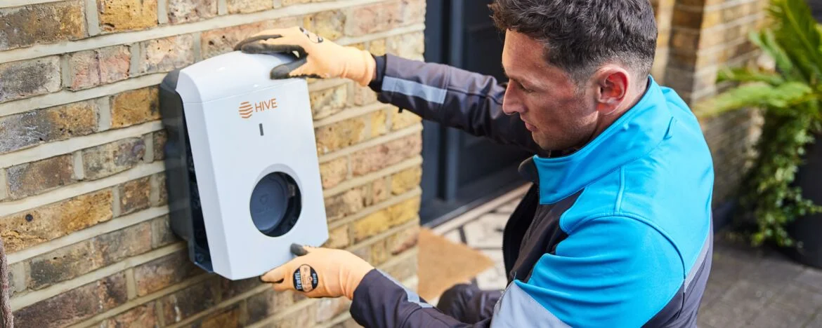 British Gas engineer installing a Hive EV charger