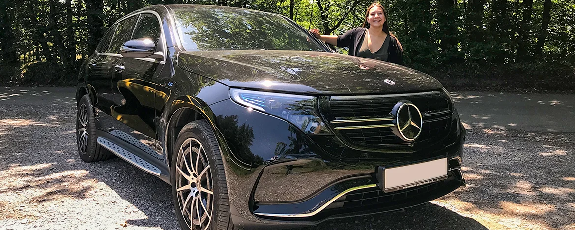 Alice test driving the Mercedes-Benz EQC