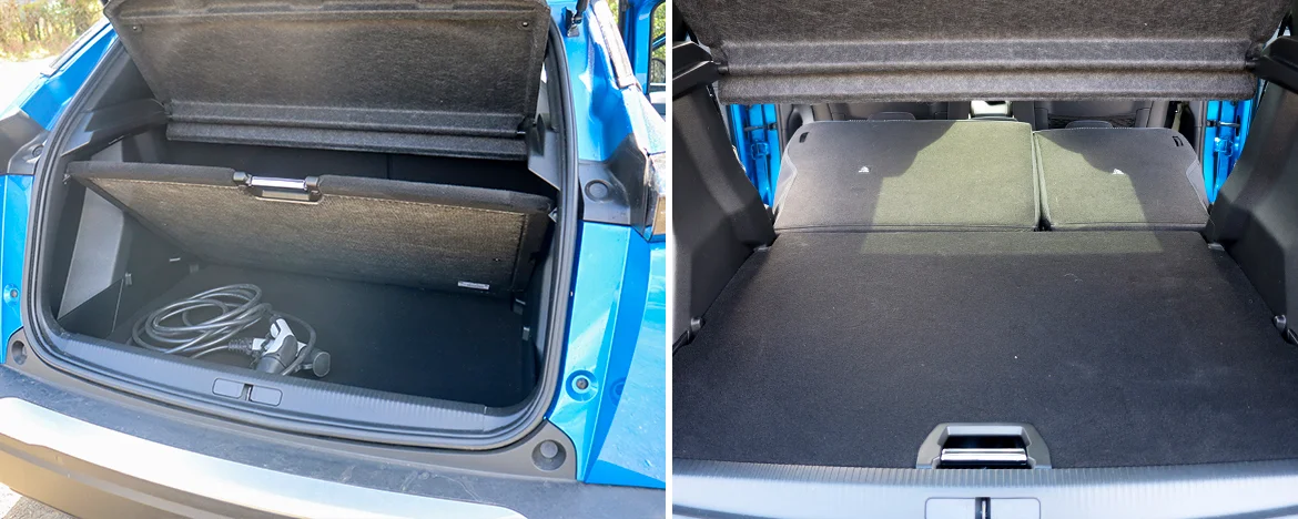 Peugeot e-2008 boot space with and without seats down