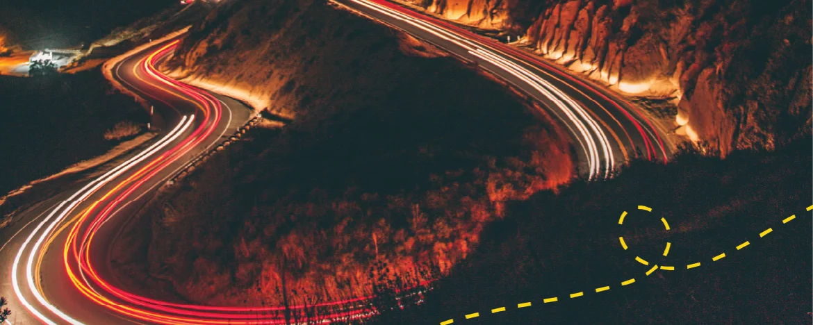 Roads with car lights on