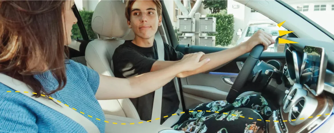 A mother and son in car