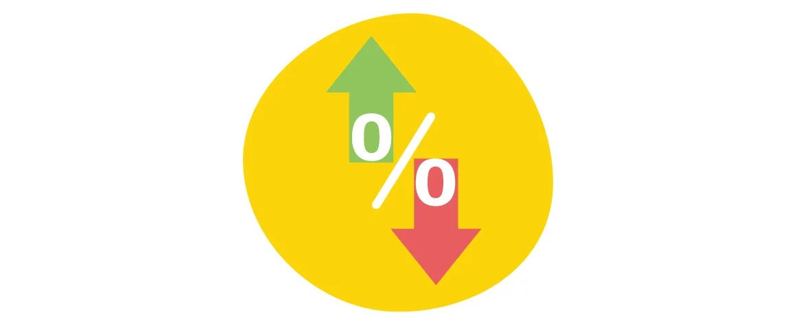Graphic of upward and downward arrows with % in the middle