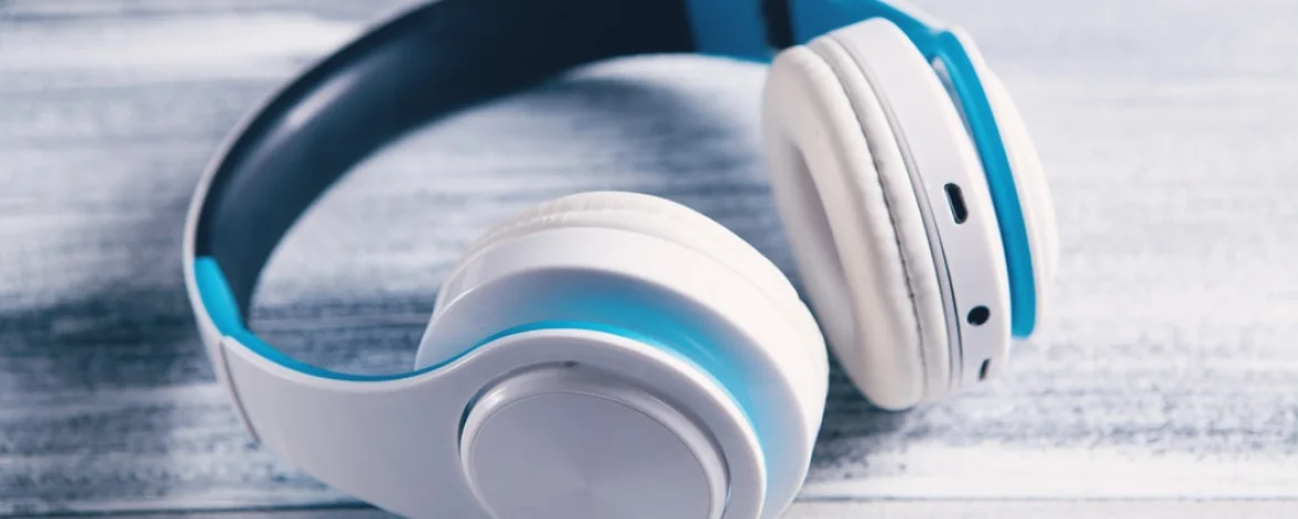 White and blue over the head headphones