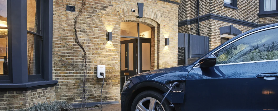 A plugged in EV charging at home