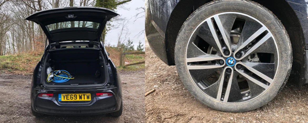 bmw i3 boot space and wheel side view