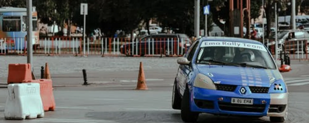 Rally driving on a city street