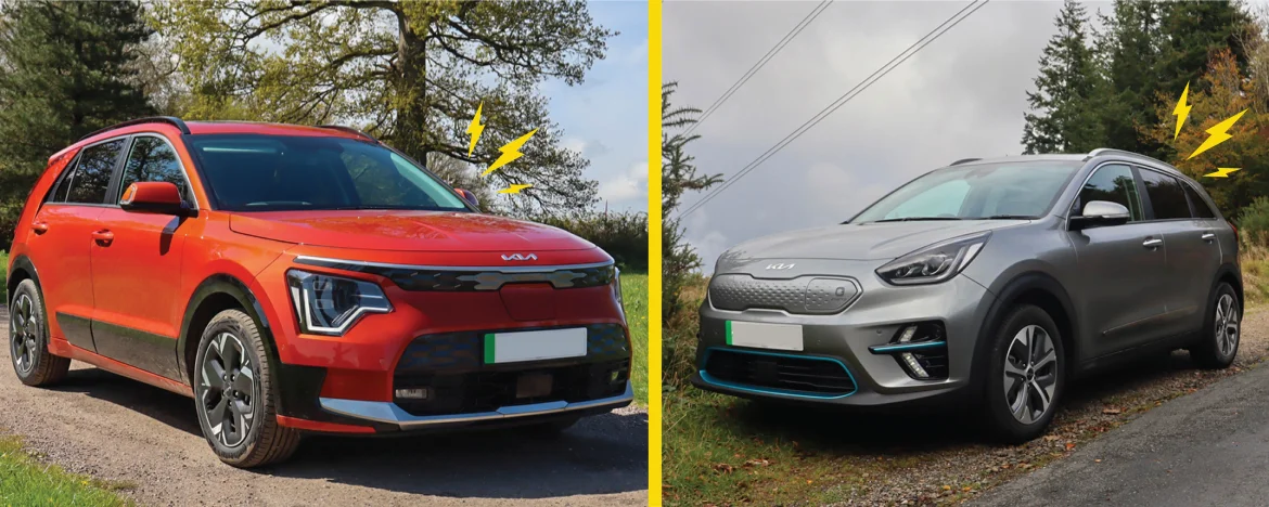 Kia Niro next to 2021 Kia e-Niro