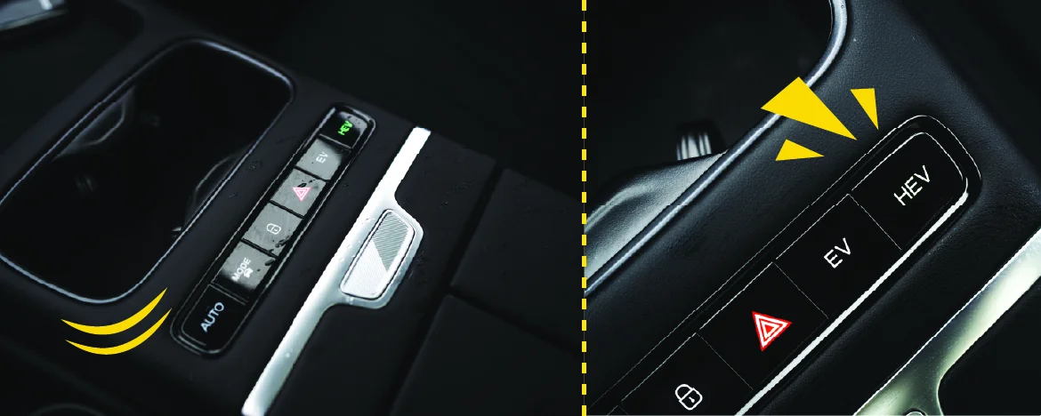 Jaecoo 7 cupholders and EV/HEV buttons