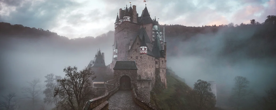 Castle shrouded in fog