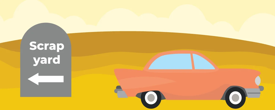 Graphic of a car returning from the scrapyard