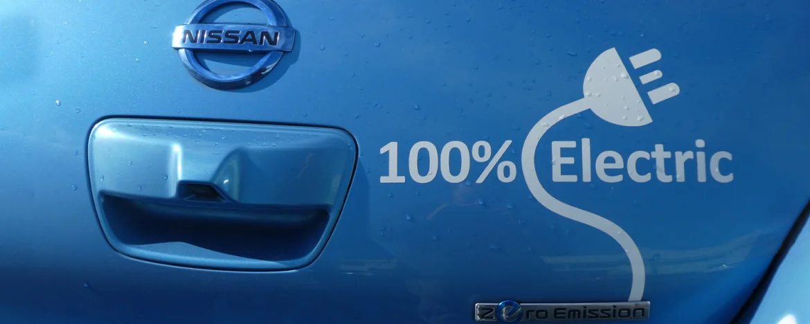 Blue electric nissan leaf