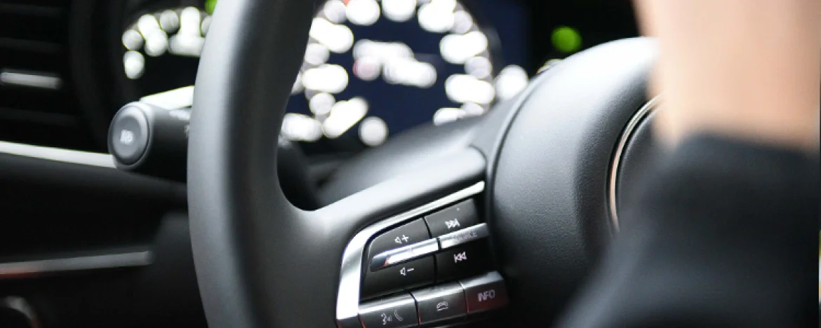 Close up of car steering wheel