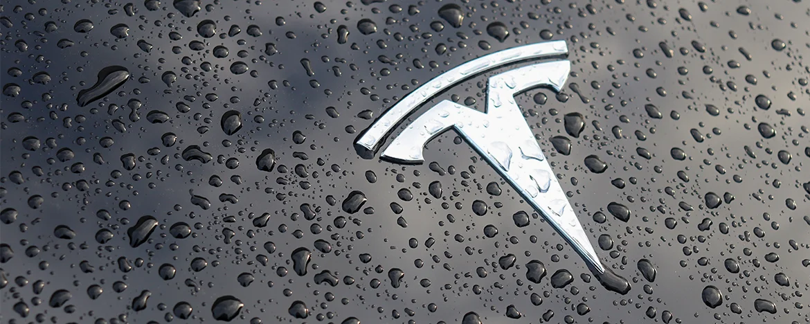 Tesla logo with raindrops