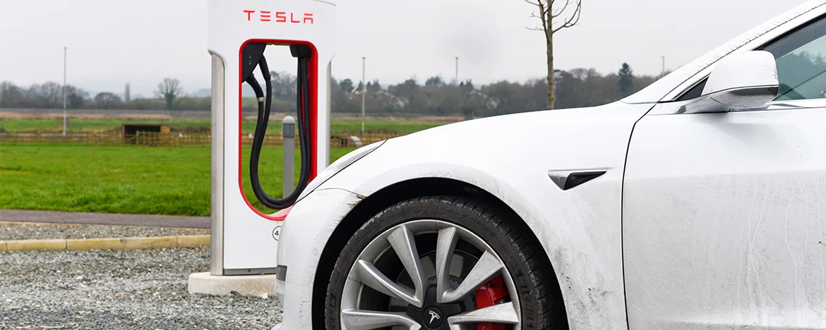 Tesla Model 3 at Supercharger station