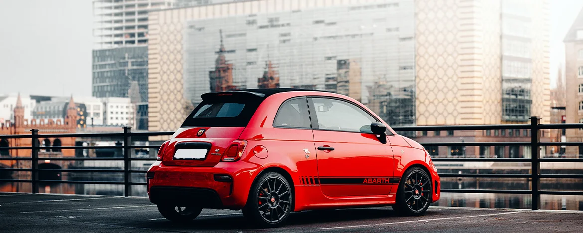 Red Abarth 595 parked