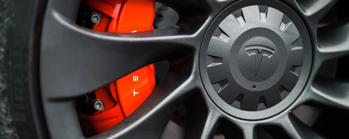 Tesla alloy wheel close up