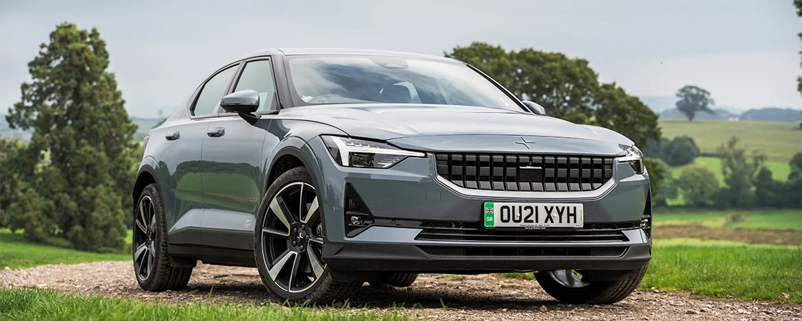 Polestar 2 parked on top of hill