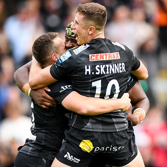 Exeter Chiefs players celebrating mid game