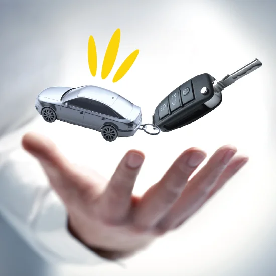 hand with corporate car and car keys above