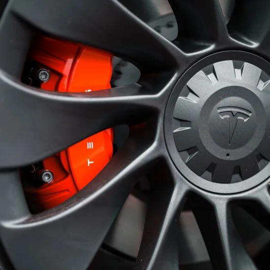 Tesla alloy wheel close up