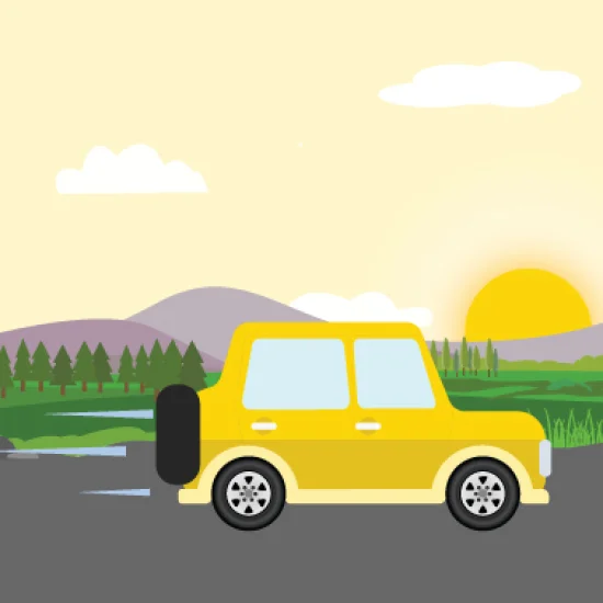 car travelling in summer sunshine