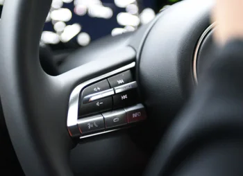 Close up of car steering wheel