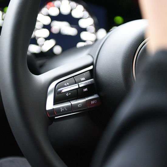 Close up of car steering wheel
