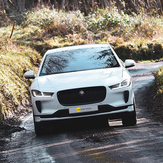 Jaguar I-pace driving through lanes